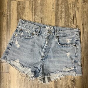 Agolde Women's Frayed Hem Jean Shorts - Light Blue